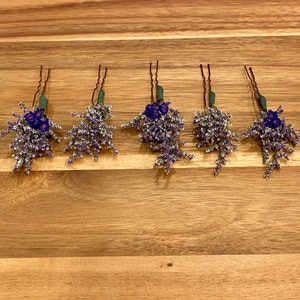 Purple Dried Floral Hair Pins, Woodsy Wedding Hair, Dried Violet Flower Hair Pins, Boho Hair, Purple Dried Flowers, Set of 5