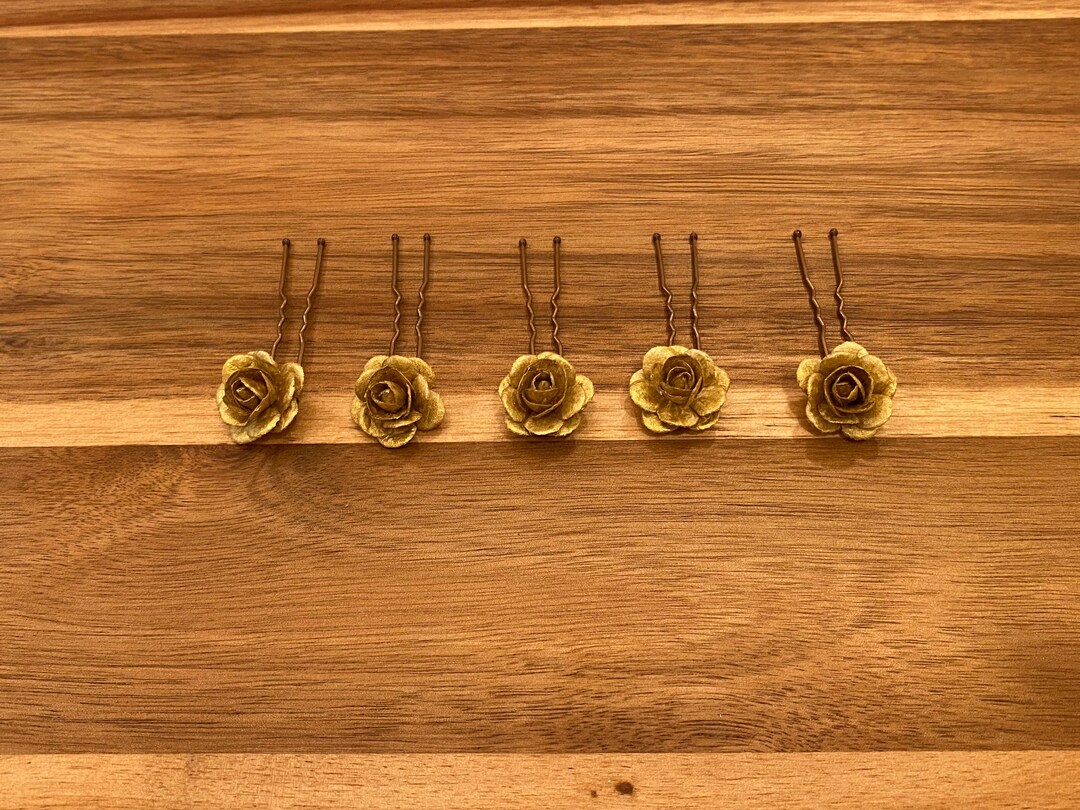 Gold Flower Hair Pins, Gold Rose Hair Pins, Hair Flowers, Boho Bridal