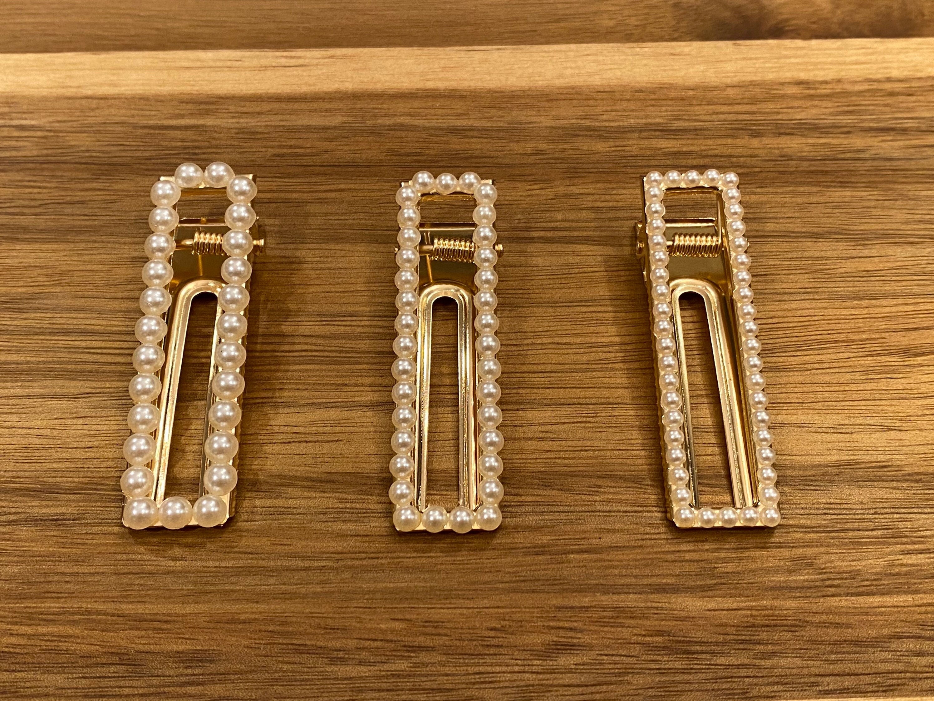 Rectangle Pearl Hair Clip, Vintage Pearl Hair Clips, Retro  display picture 1