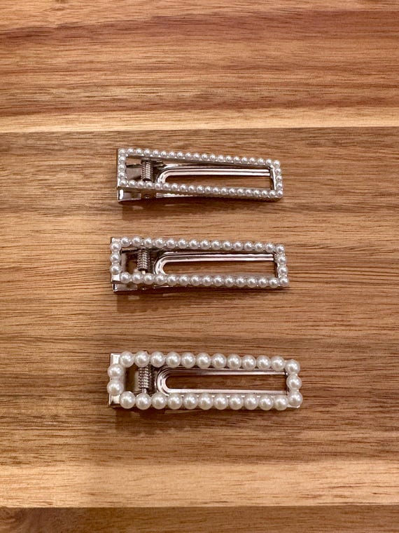 Rectangle Pearl Hair Clip, Vintage Pearl Hair Clips, Retro  display picture 3