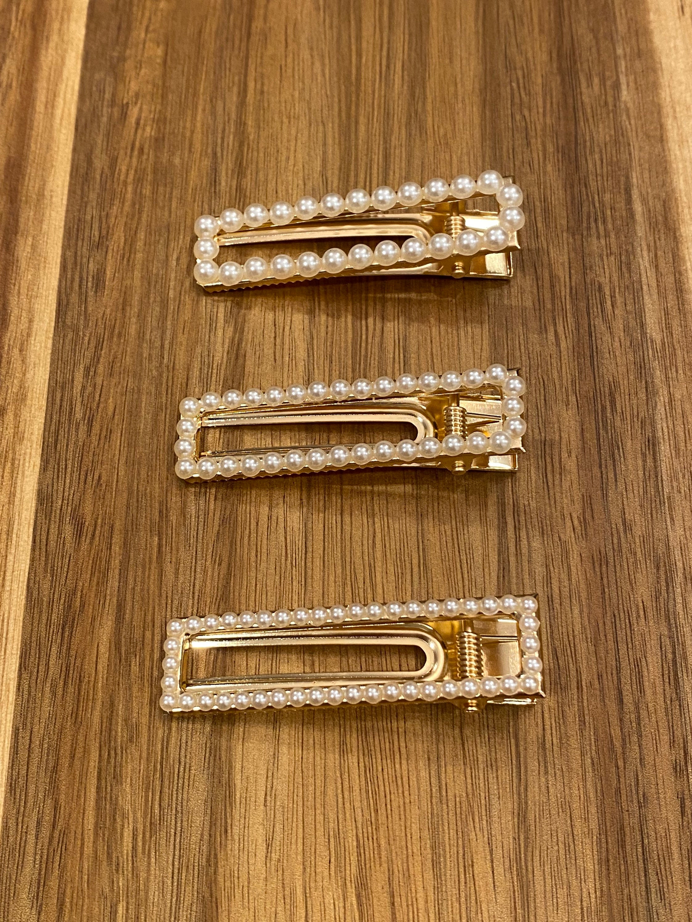 Rectangle Pearl Hair Clip, Vintage Pearl Hair Clips, Retro  display picture 3