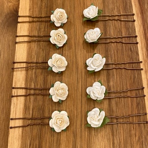 Bridal Hair Pins, Flower Hair Pins, White Paper Rose Bobby Pins, Hair Flowers, White Floral Hair Pins, Small Flower Hair Pins, Set of 5