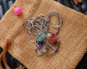 Tree of Life Gemstone Chip Fil Enveloppé Crystal Bead Round Pendentif pendentif uniquement