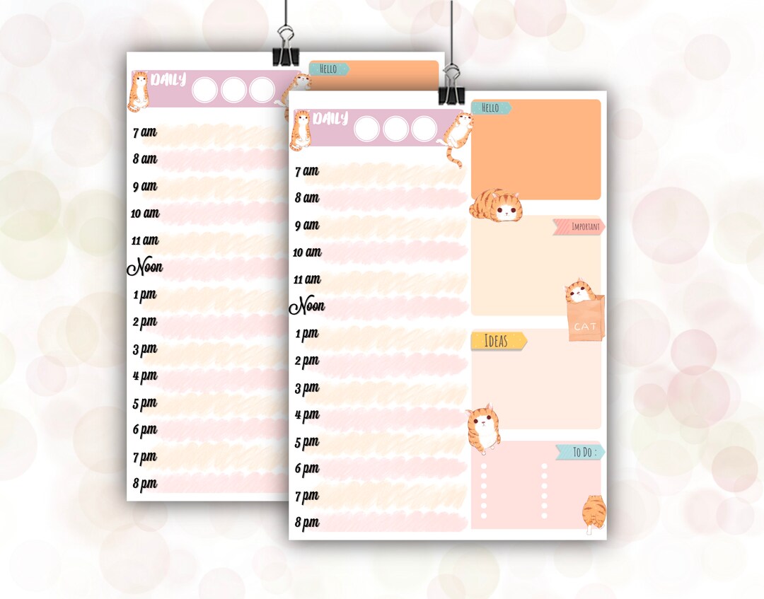 Kitty Cat Daily Planner Sheet A4 Letter Hourly To-do Printable, Planner ...