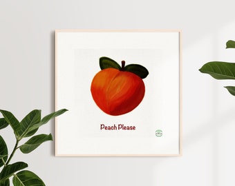Peach please wall art, watercolour peach hangings artwork, square peach digital art printable, digital download home decor art,