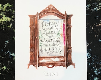 DIGITAL DOWNLOAD Lion, the Witch, and the Wardrobe Print in 5x7, 8x10, and 11x14 size ~ C.S. Lewis quote, Book lover gift