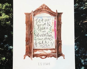 DIGITAL DOWNLOAD Lion, the Witch, and the Wardrobe Print in 5x7, 8x10, and 11x14 size ~ C.S. Lewis quote, Book lover gift