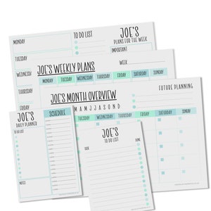 Personalised Aqua Stationery - Printed To do List, Daily Planner, Weekly Planner, Monthly Overview Notepads All With Tear Off Pages