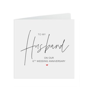 Husband 6th Anniversary Card, To My Husband On Our Sixth Anniversary card, Simple Elegant Anniversary Card