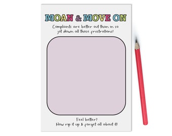 Self Care Moan & Move On A6 Notepad, Jotter Pad With 50 Tear Off Pages, Colourful Productivity Organiser Notepad