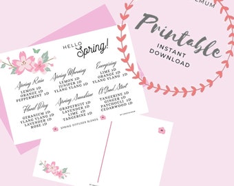 Spring Diffuser Blends Postcard, Essential Oils, Postcard, Diffuser Blends, Digital Download, Printable, Recipe card