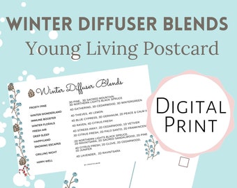 Winter Young Living Postcards, Diffuser Recipes, Printable Art, Instant Download