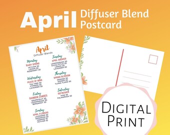 April Diffuser Blends, Diffuser Postcard, Essential Oils, Printable, Instagram Template