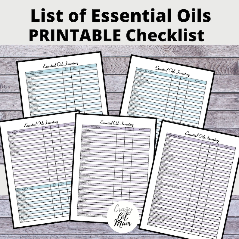 Young Living Essential Oil Inventory, Printable and Editable, PDF and ...