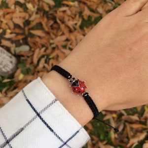 Ladybug Charm Bracelet: Adjustable Good Luck Wish Bracelet