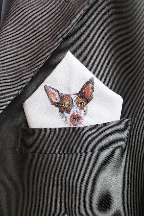 Personalized Embroidered Custom pet pocket square, Custom dog handkerchief, Wedding Day Gift to Bride, Gift for groom, cotton pocket square