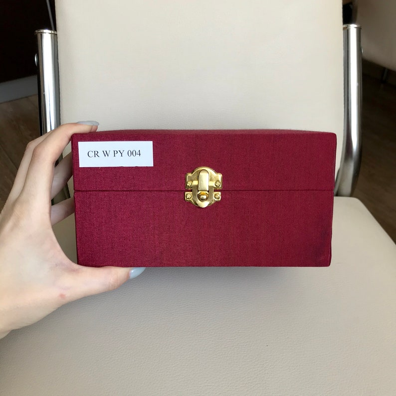size W18xH15xD9.5cm,wooden,covered with red rectangular and white silk inside,unused Very nice gift box