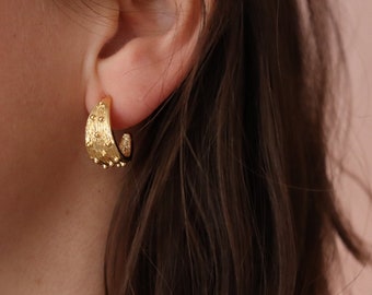 18K Gold Plated Half Moon Hoop - gold half hoop earrings