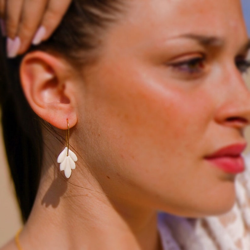Handmade Lily white porcelain earrings for women image 2