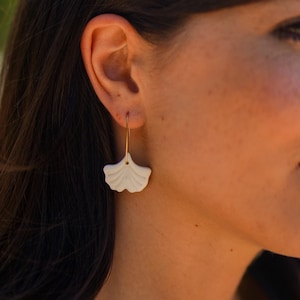 White Porcelain Ginkgo Leaf Earrings for Women