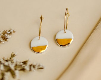 Creole earrings in white porcelain and gold for Women Soleil d’or