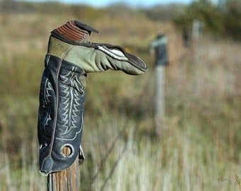 Picture of Cowboy Boot Fence Post 8 x 10 Photo Photograph Nebraska Western Art - Home Decor - Wall Art - Nature Photography - Andrea Kelley