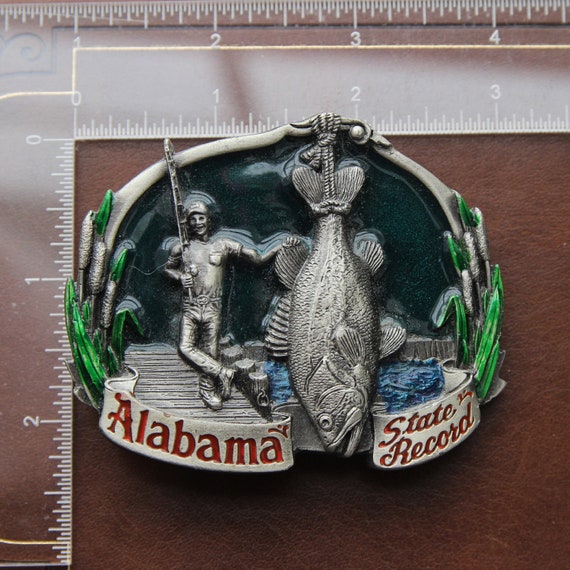 Vintage Alabama State Record Fishing Belt Buckle … - image 3