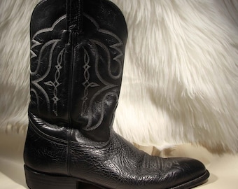 Vintage Tony Lama Black Bullhide Western Boots Men display picture 1