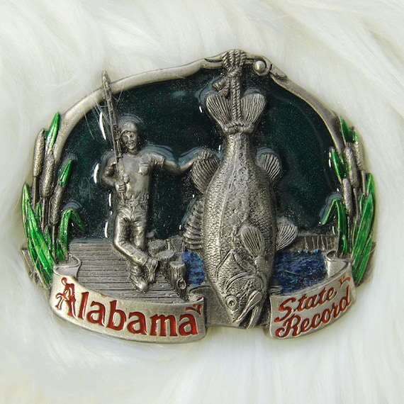 Vintage Alabama State Record Fishing Belt Buckle … - image 1