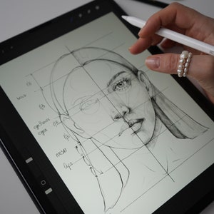 How to Draw Face, Drawing TUTORIAL, Woman Portrait Template Coloring Page for Procreate or Photoshop, Digital Download