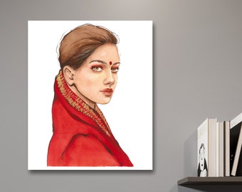 Digital download "Woman in sari", Digital watercolor fashion prints, Printable art , Wall art prints, Fashion girl art prints (0054)