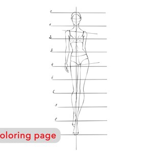 Premium coloring page - Women body face proportions - Adult coloring pages printable, fashion girl illustration sketch, digital art download