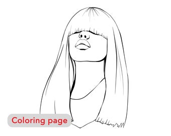 Coloring page, Girl with straight hair, Girl portrait, Digital download, adult coloring page, fashion illustration, premium coloring page