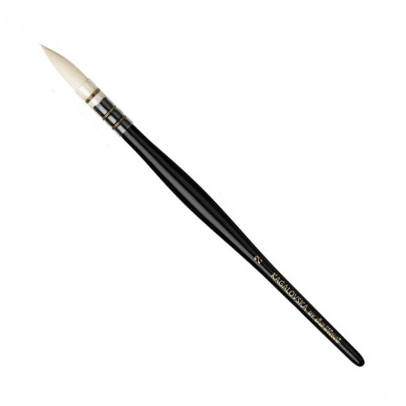 May include: A round-tipped paintbrush with a black handle and a light-colored brush head. The brush has gold-colored metal ferrules and the text "KAGALOVSKA by Da Vinci" printed on the handle. The brush is designed for fine art painting.