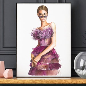 Digital download "Lady in feathers", Digital Prints, Printable Art , Wall Art Prints, Instant Printable Fashion Illustration Print (0073)