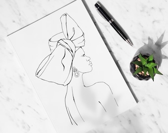 Page de coloriage, fille afro, portrait de fille, téléchargement numérique, coloriage pour adultes, illustration de mode, coloriage premium