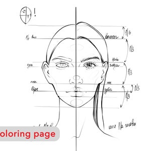 Premium Coloring Page Women Portrait Face Proportions Adult Coloring ...
