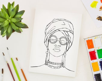 Coloriage fille afro - Portrait de fille - Téléchargement numérique - Coloriage pour adultes - Illustration de mode - Premium