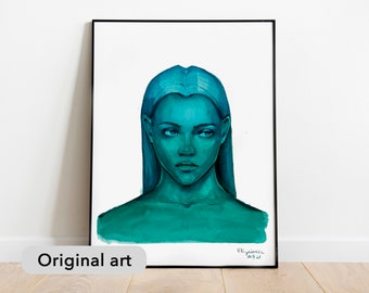 Watercolor portrait "Avatar" painting| Fashion girl illustration| Watercolor fashion art | Painting woman face | design wall art (0062)