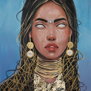 Pintura al óleo "Radiance", Cuadro al óleo original, Pintura de retrato de rostro de mujer, Ilustración de moda original, Arte de pared de moda (0005OIL)