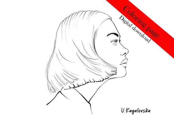 Coloring Page Girl With Short Haircut Girl Portrait Digital Etsy