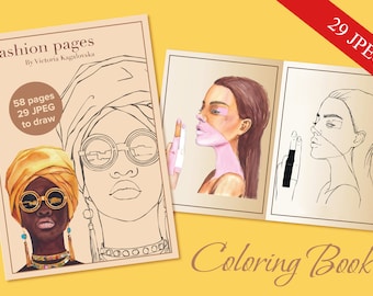 Fashion Coloring Book. Coloring pages. Fashion pages to draw. Fashion illustration face.