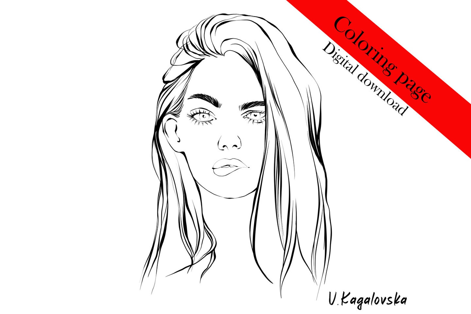 Coloring Page Playful Look Girl Portrait Digital Download | Etsy