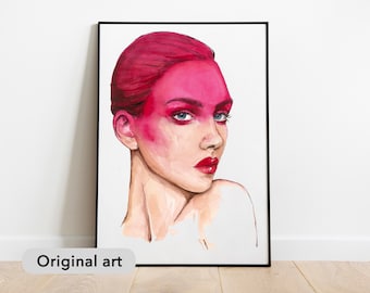 Ilustração de moda em aquarela "Louis" - Retrato de mulher, Ilustração de garota fashion, Arte de moda em aquarela, Presente para mulheres (0008)
