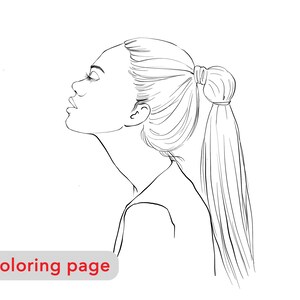 Coloring page, Fashion heirstile, Girl portrait, Digital download, adult coloring page, fashion illustration, premium coloring page