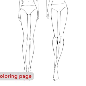Premium coloring page - Women body face legs proportions - set of fashion girl illustrations, adult coloring pages printable, digital art