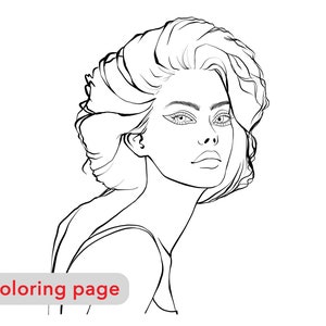 Premium coloring page, Figure drawing, Girl portrait, Woman line drawing, Adult coloring pages printable, Fashion girl illustration, artwork