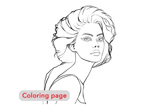 Page de coloriage premium, dessin de figure, portrait de fille