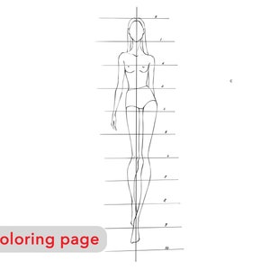 Premium coloring page - Women body face proportions - Adult coloring pages printable, fashion girl illustration sketch, digital art download
