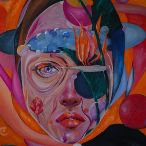 Pintura al óleo "Microcosmos", Imagen al óleo original, Pintura de retrato de rostro de mujer, Ilustración de moda original, Arte mural de moda